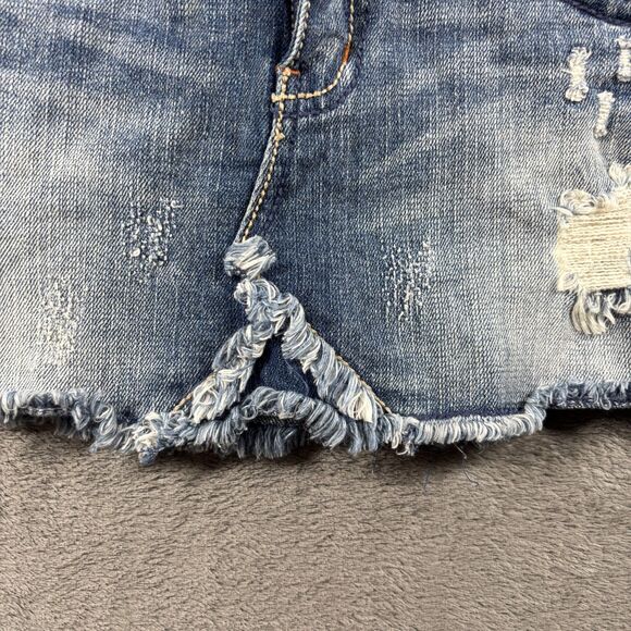 Blue Asphalt Vintage Y2K Micro Mini Skirt Denim Grunge Distressed Size 5 I117 - Picture 4 of 11